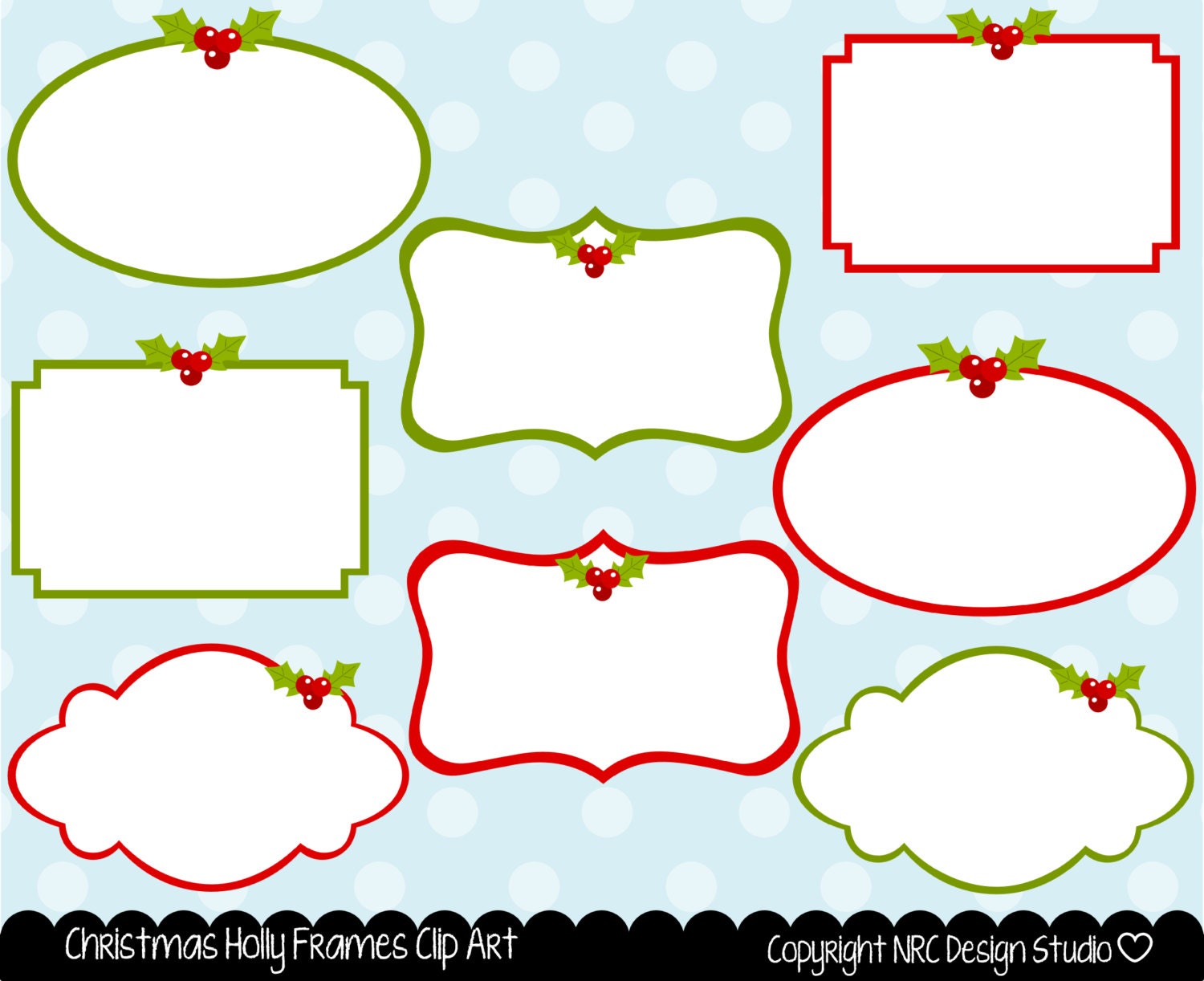 WINTER SALE - Christmas Labels Clip Art - Christmas Holly Digital Frames Clip Art - Digital Christmas Clipart Il_570xn