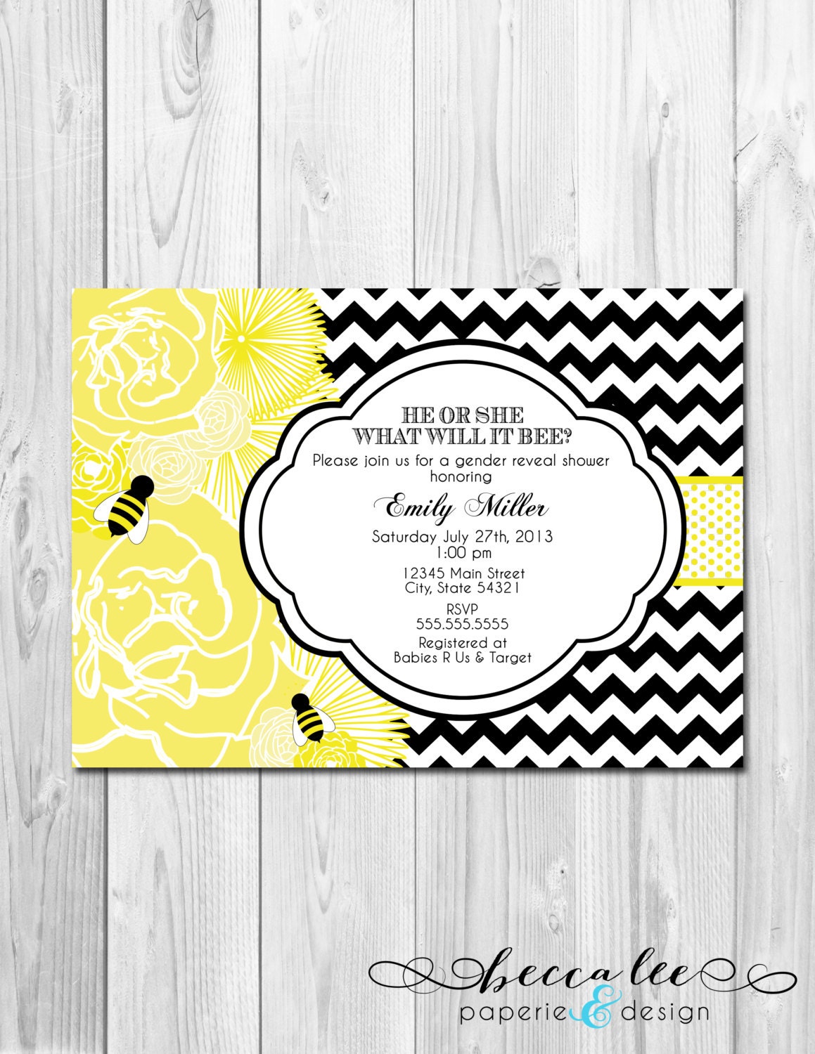 He or She What Will it Bee Baby Shower Invitation - Big Yellow Blooms - Gender Reveal- DIY - Printable Il_570xn