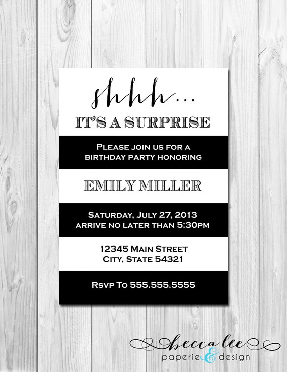 Surprise Party Invitation - Large Black and White Stripes - DIY - Printable Il_570xn