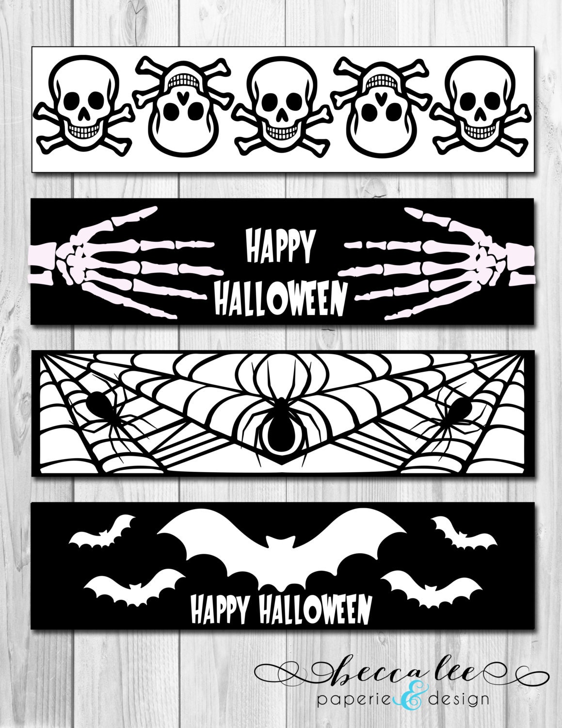 INSTANT DOWNLOAD - Black & White Halloween Water Bottle Labels - DIY - Printable Il_570xn