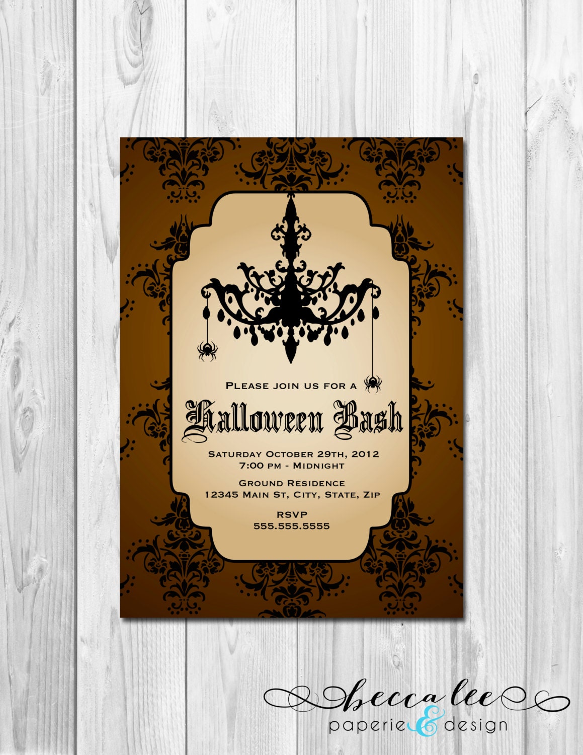 Halloween Bash Invitation - Chandelier - Burnt Orange and Tan - DIY - Printable Il_570xn