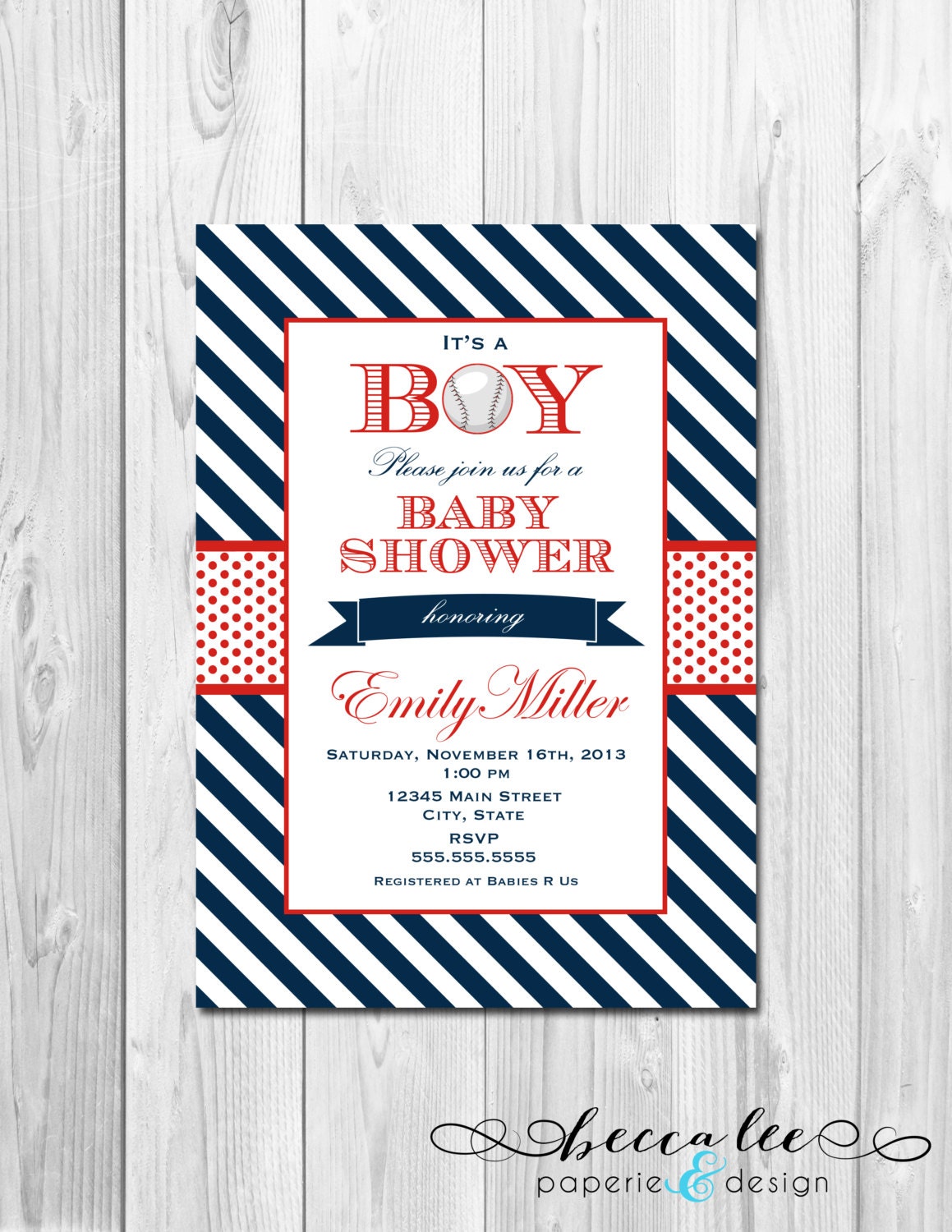 Baseball Baby Shower Invitation - Stripes - DIY - Printable Il_570xn