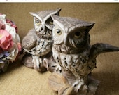 Vintage Owl Porcelain Bisque Figurines Homco Home Interiors Two Brown White and Grey Barn Owls Traditional Home Decor - TKSPRINGTHINGS