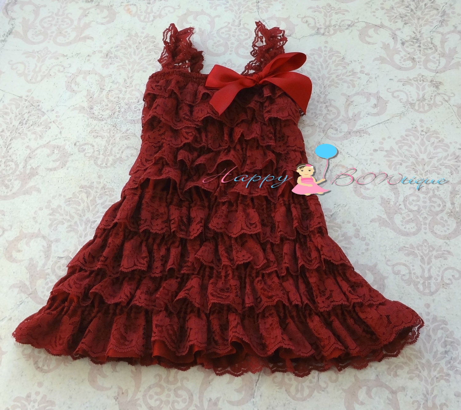 baby girls dress Burgundy Red Lace Dress ruffle by HappyBOWtique