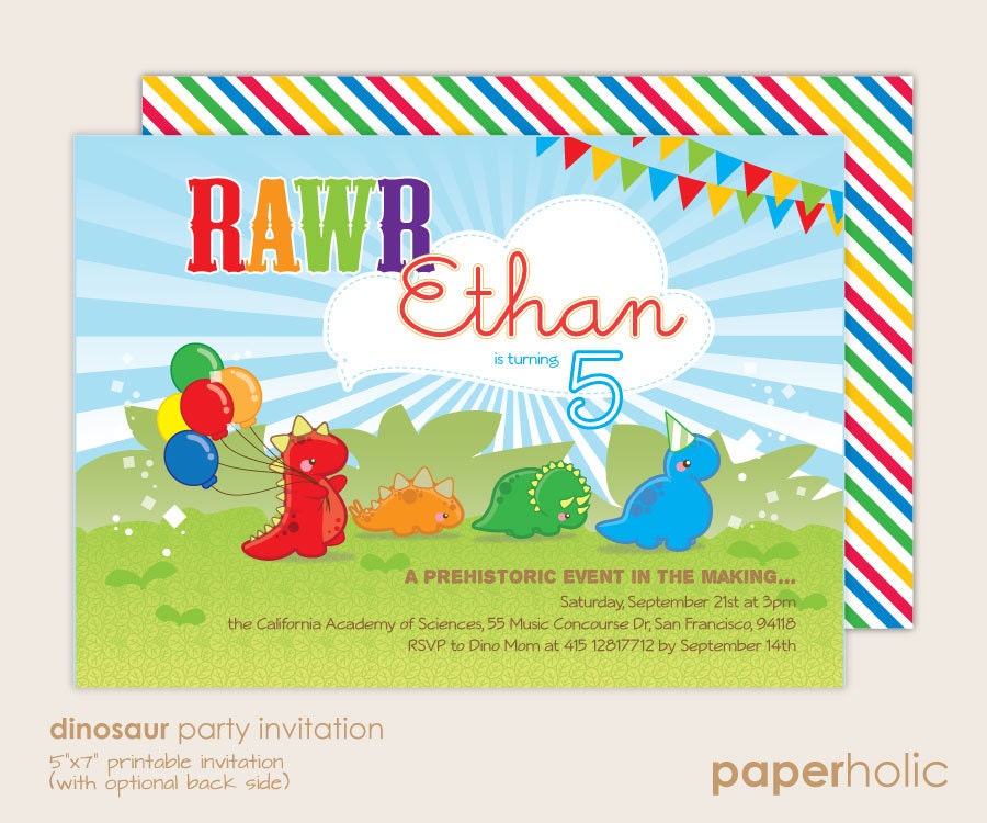 RAWR Dinosaur Parade - Shower or Birthday Party Invitation - Customized Printable by Paperholic Il_570xn