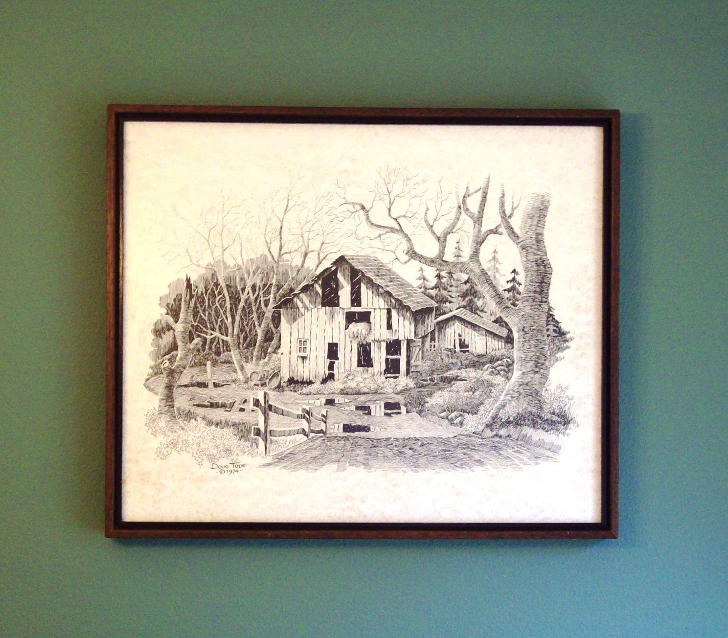 Items Similar To Vintage Drawing Pen And Ink Barn 1970s Doug Tope