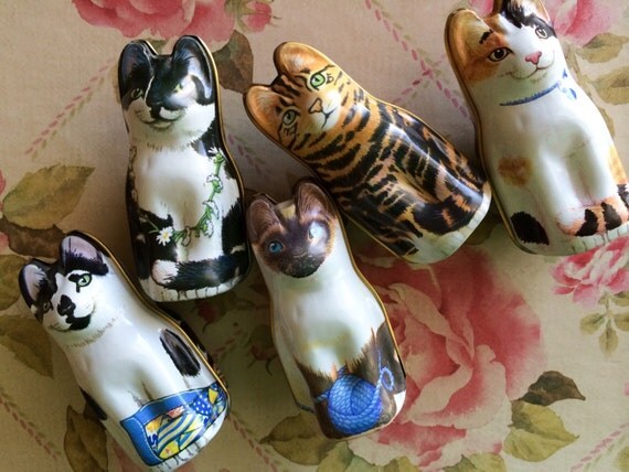 Vintage HUNKYDORY Cat Tins By Dana Kubick Set of 5 by NotWantNeed
