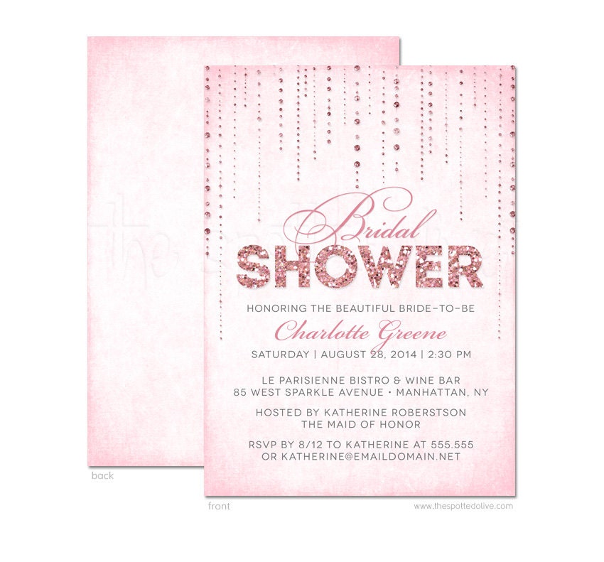 Glitter Look Bridal Shower Invitations - DIY Printable File or Printed ...