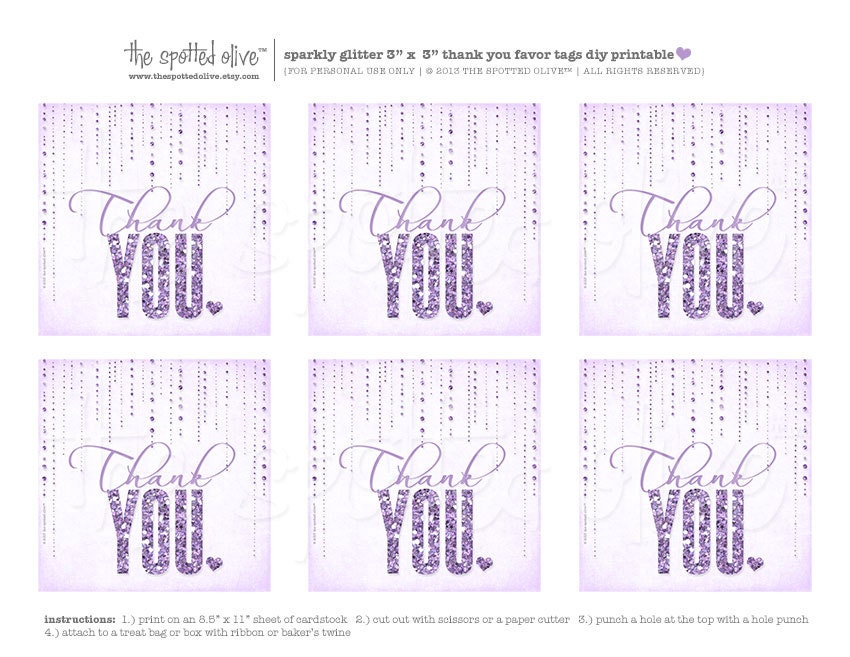 Glitter Look Thank You Favor Tags-Lavender Instant Download Il_570xn