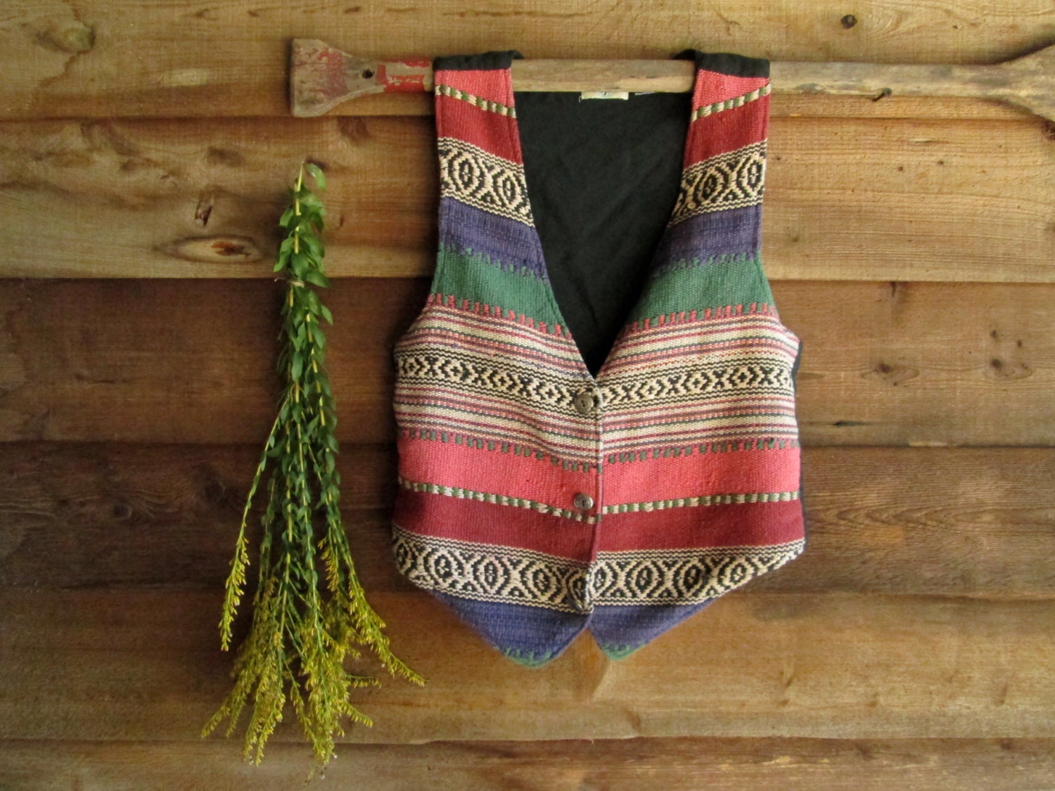 Vintage 1970s Boho Hippie Ethnic Mexican Blanket Vest