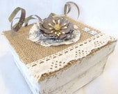 Repurposed Box - Decorative Box - Altered Paper Box - Rustic Chic Box - Cottage Style Box - Shabby Chic Box - Burlap and Lace Accents - PrettyByrdDesigns