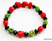 Red, Green and Black Sugar Skull and Nugget Stretch Howlite Bracelet - or Anklet - Day of the Dead - Goth - Halloween - Christmas? - ArtsyCatDesigns Red, Green and Black Sugar Skull and Nugget Stretch Howlite Bracelet - or Anklet - Day of the Dead - Goth - Halloween - Christmas? - ArtsyCatDesigns