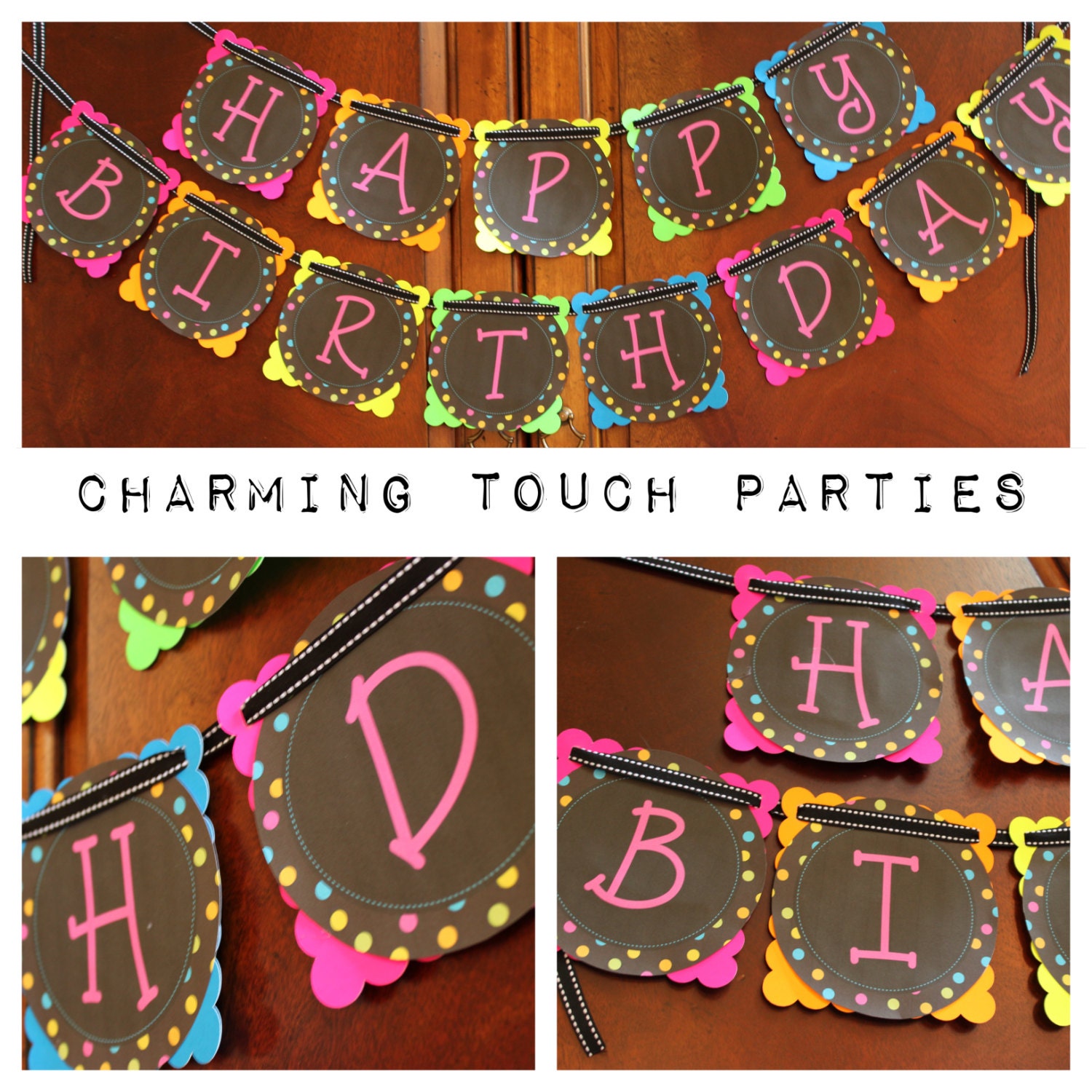 Custom NEON Happy Birthday Banner by CharmingTouchParties on Etsy