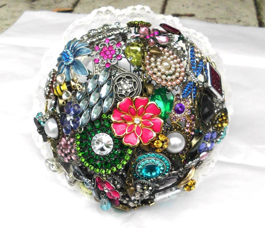 Brooch Wedding Bouquet, Custom Colors, Rhinestone, All, Jewelry, Alternative, Vintage, Bridal, bling, Blue, Pink, Green, Purple, Yellow