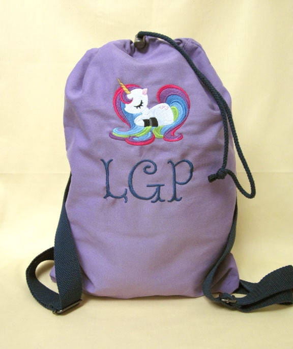 Items similar to Rainbow Unicorn Backpack Purple Cinch Pack Slingpack with Cutie Mark on Etsy