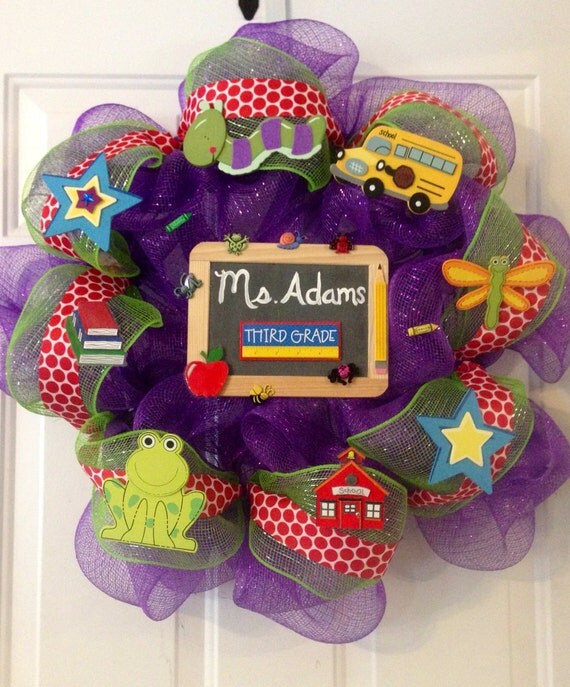 Items similar to Teacher deco mesh school wreath on Etsy