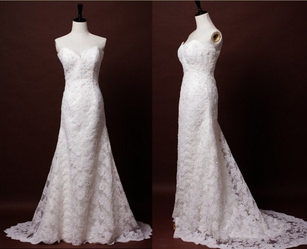Vintage Inspired Lace Wedding Dress Strapless Sweetheart Bridal Gown