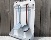 1950s Baby Blue White Metal Enamel Kitchen Utensil Rack Wall Holder ; Fabulous Kitchen Accessory - MagpiesVintageShop