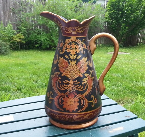 Items similar to Vintage Asian Decorative Pitcher Vase, Black / EPSteam
