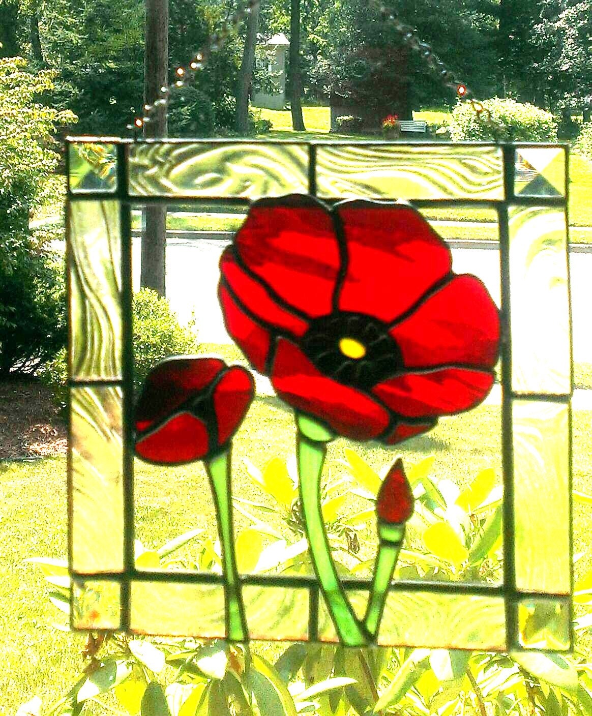 Items similar to Stained Glass Poppy Flower Suncatcher on Etsy