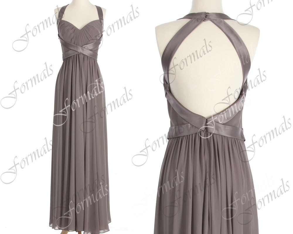 Straps Sweetheart Long Chiffon Gray Bridesmaid Dresses, Gray Prom Dresses, Wedding party Dresses