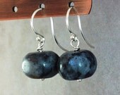 Blue labradorite earrings. Argentium sterling silver French hooks. Handmade blue gemstone jewelry. Minimalist earrings. - GemsByKelley