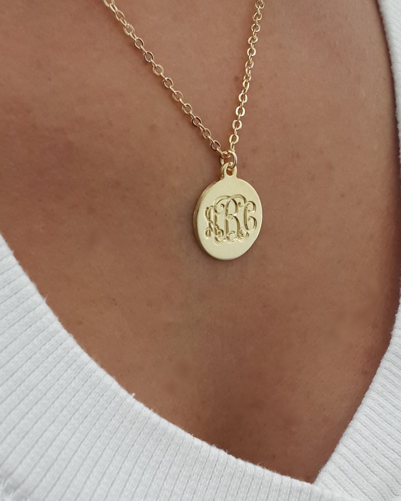 Small Monogram Disc Necklace 0.6 inch Gold by MonogrammedNecklaces