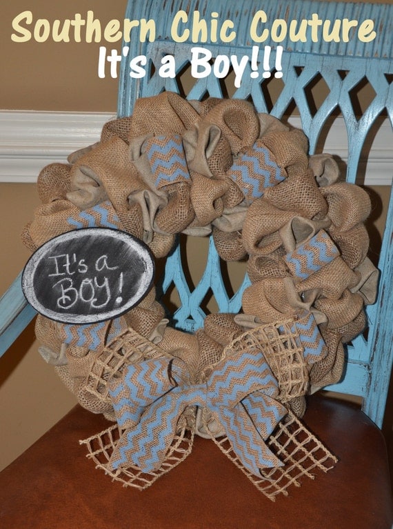 Burlap Baby Boy Wreath Hospital Door Hanger by SouthernChicCouture