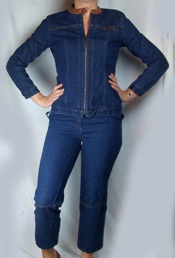 Vintage Women's Denim Suit Capri Pants Zip by Nightofjoyvintage