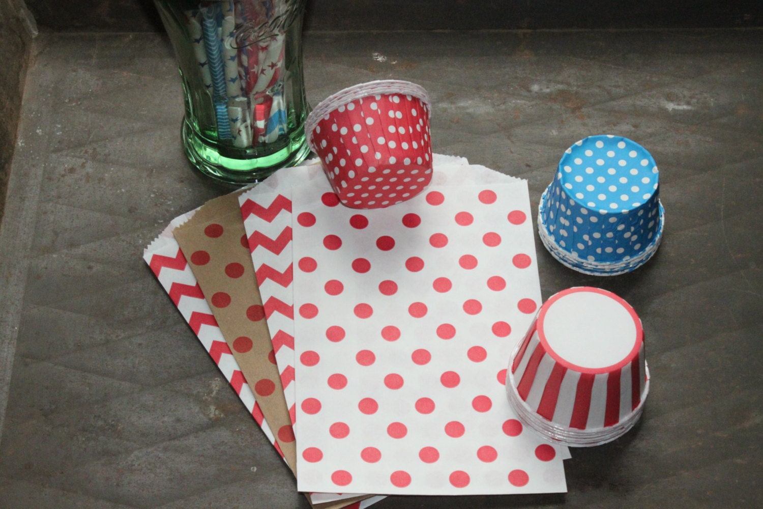 Red Favor Bags, Dots Stripes Chevron - 4th of July - Labor Day - Memorial Day - 5x7.5 Il_570xn