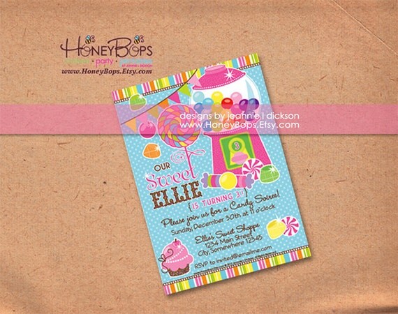 Gumball Candy Invitation Birthday Baby Shower Custom Invite Announcement PINK- uPrint JPG Il_570xn
