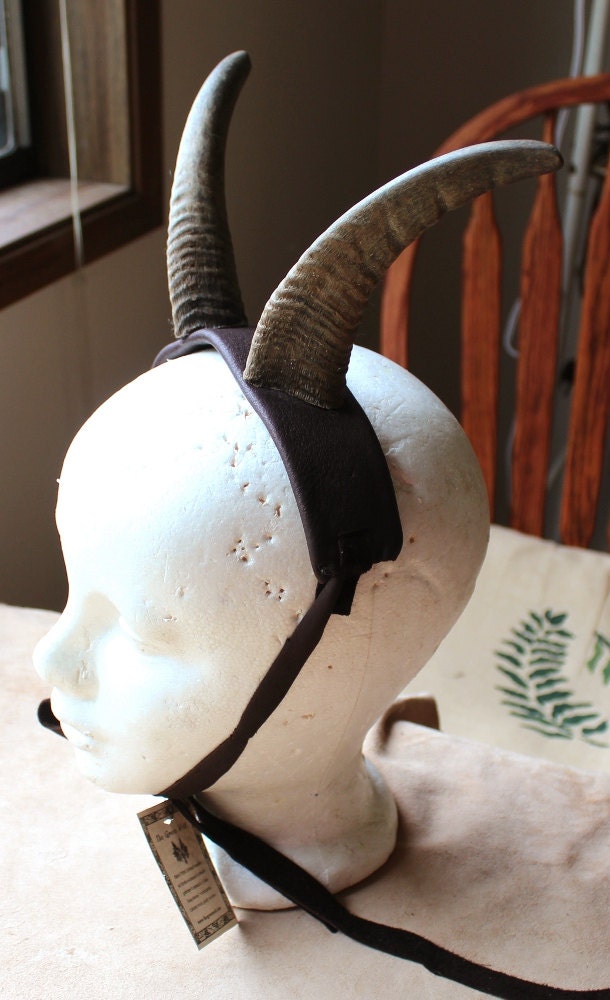 Real wearable domestic goat horns on deerskin by thegreenwolf