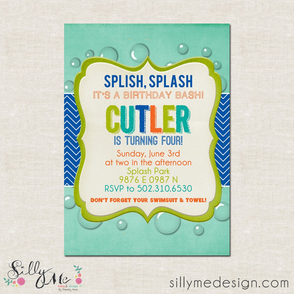 Splish Splash Boy- Custom Birthday Pool Party Invitation