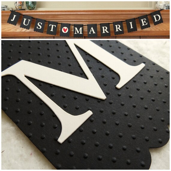 Just Married Banner - Embossed Sm Dots - READY TO SHIP - Wedding Garland Banner Photo Prop Il_570xn