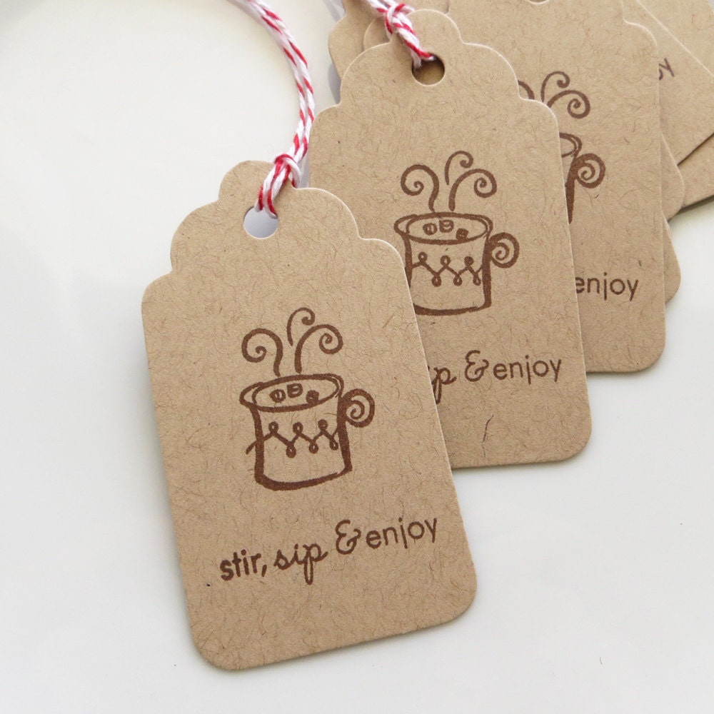 Hot Cocoa Tags Stir, Sip & Enjoy - Set of 8 - Custom Colors Available - Christmas Tags Holiday Tags Holiday Treat Tags Il_570xn