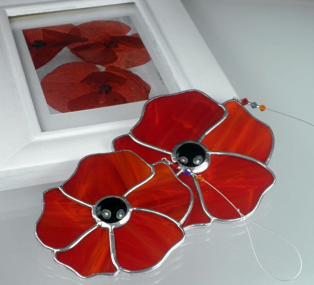 Stained glass Poppy Suncatcher & Window by RainbowStainedGlass