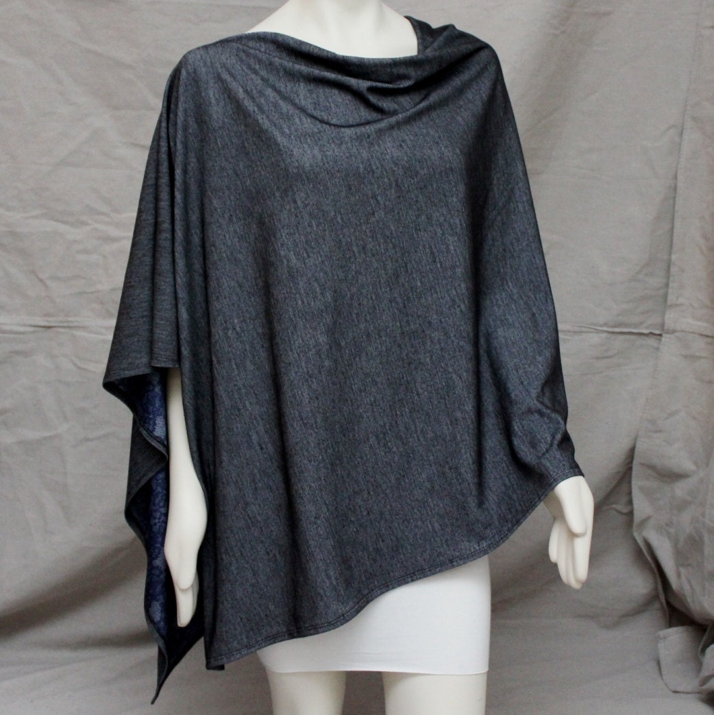 Black Denim Jersey Breastfeeding Nursing Cover Poncho Wrap Shawl