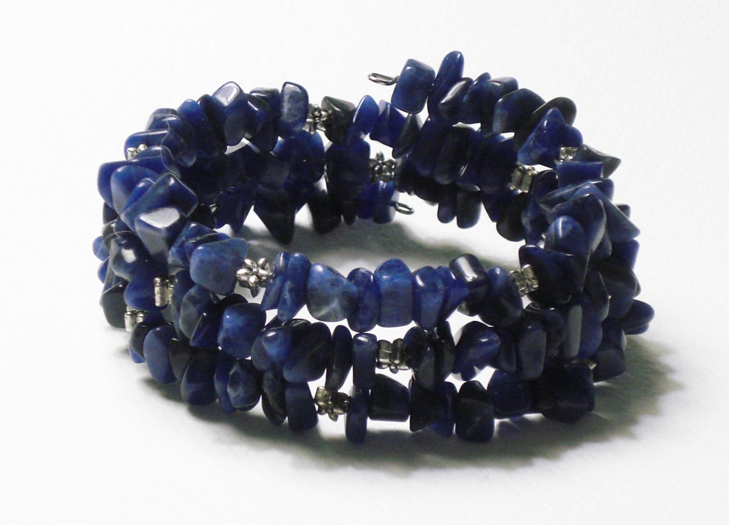 Denim blue sodalite gemstone chip claspless wrap bracelet - Drakestail