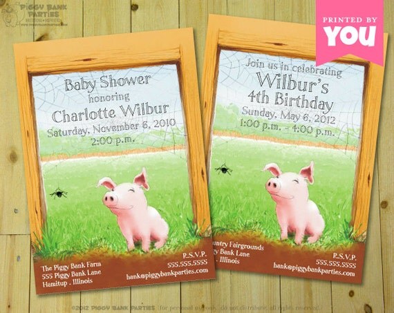 CHARLOTTE'S WEB Invitation - Personalized DIY Printable Farm Themed Invite Il_570xn
