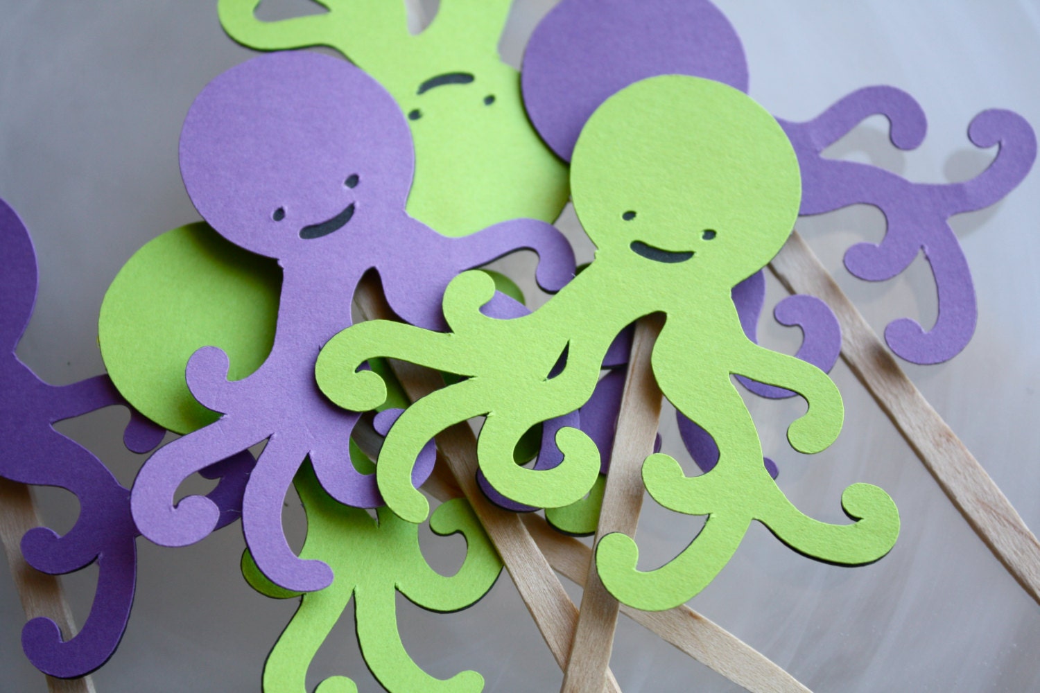 Colorful Ocean Nautical Octopus  Cupcake Toppers / Cake Toppers / Mini Cupcake Toppers / Centerpieces - Foolishworkerbee