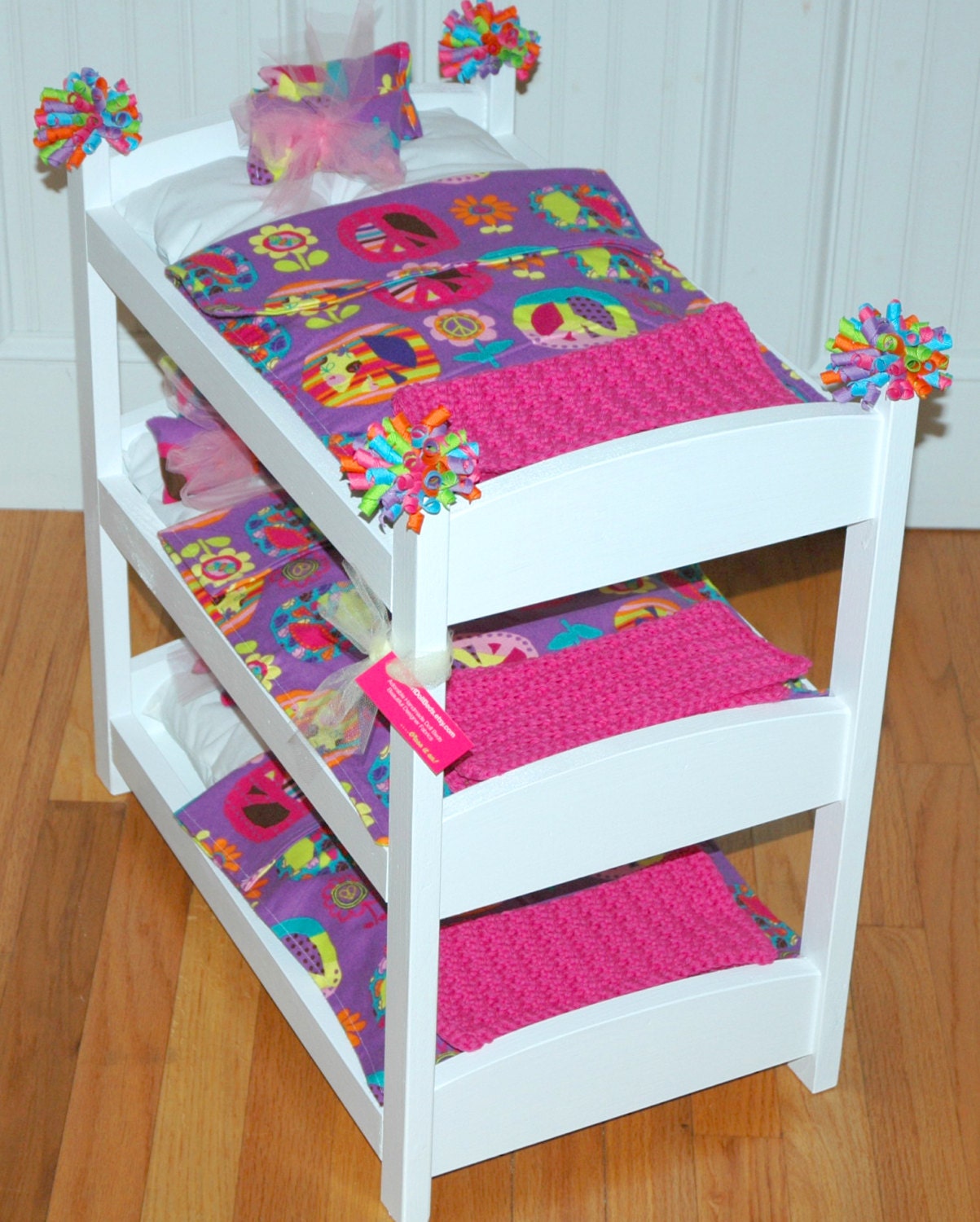 Peace 'n Love Triple Bunk Doll Bed - Fits American Girl Doll and 18 