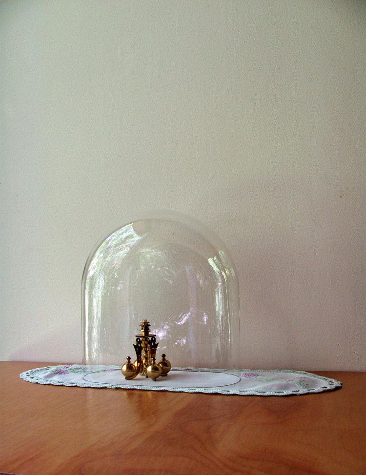 Glass Cloche Dome Oval Vintage Clear Display Large by HilltopTimes
