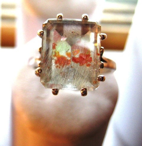 Keepin it Weird /Strawberry Quartz emerald cut ring in Sterling