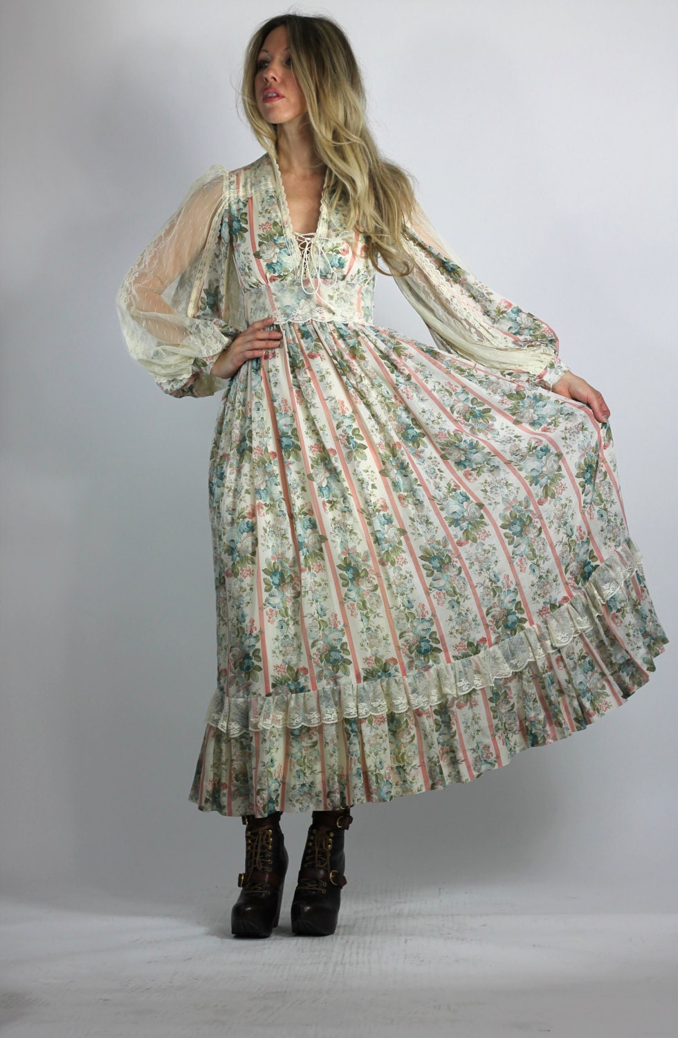 Vintage 70s Gunne Sax Dress Floral Prairie Maxi Dress