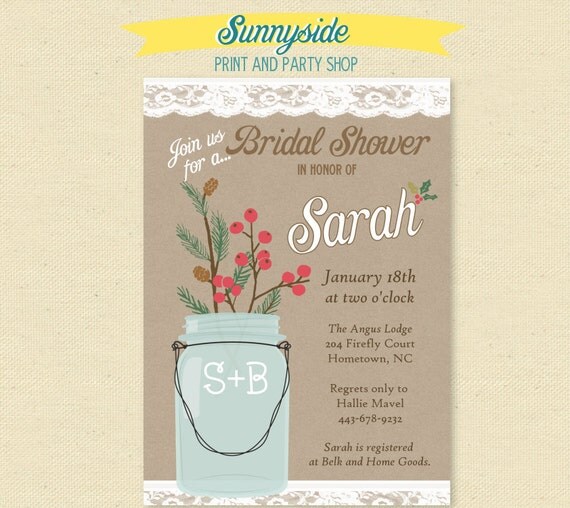 Rustic Holiday / Christmas / Winter Wedding Bridal Shower Invite - Printable Invitation Il_570xn