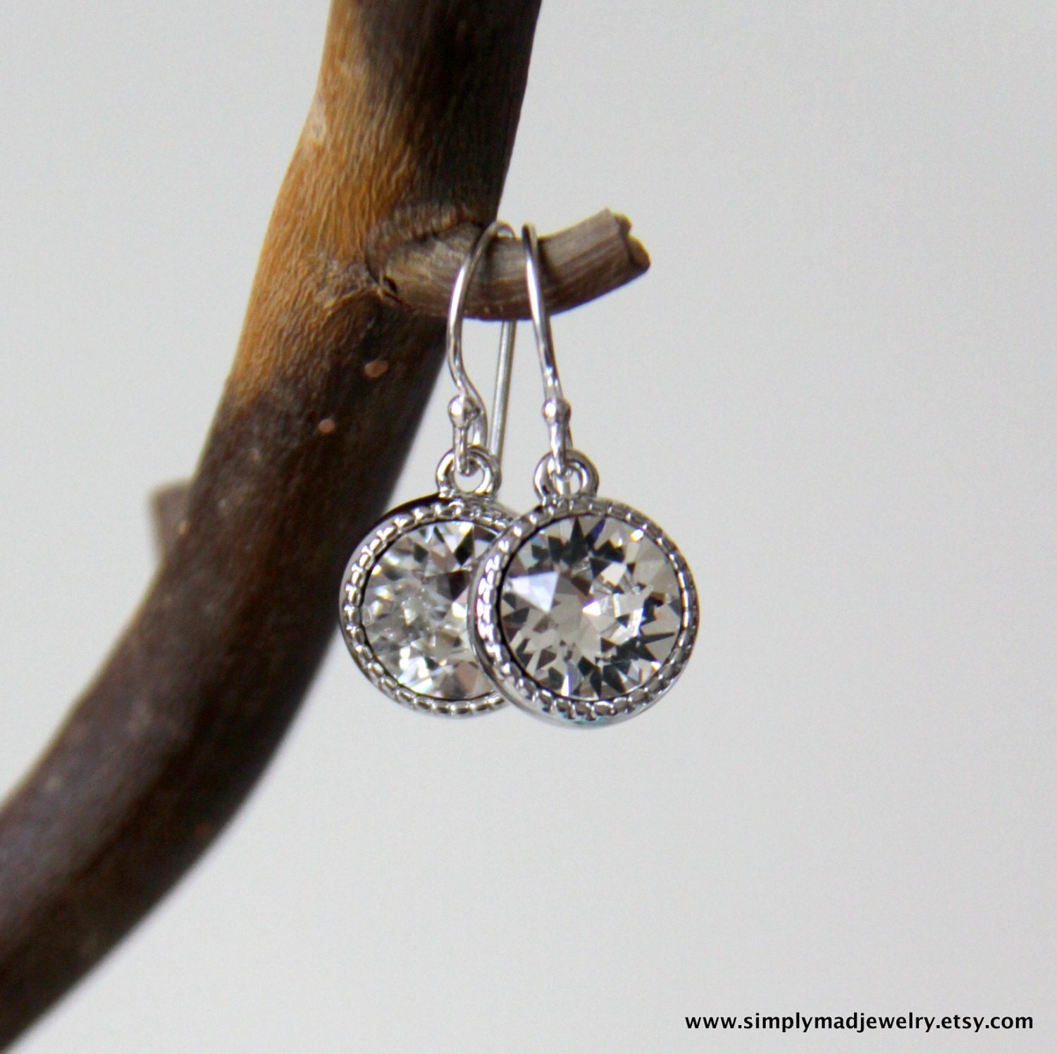 Faux Diamond Swarovski Crystal Earrings, Sterling Silver, Bridesmaid Jewelry, April Birthstone (6344)