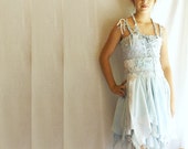 Junior Bridesmaid Dress Fairy Dress for Girl in Pale Blue. Mori Girl Tattered Upcycled Romantic Funky Eco Style. - cutrag