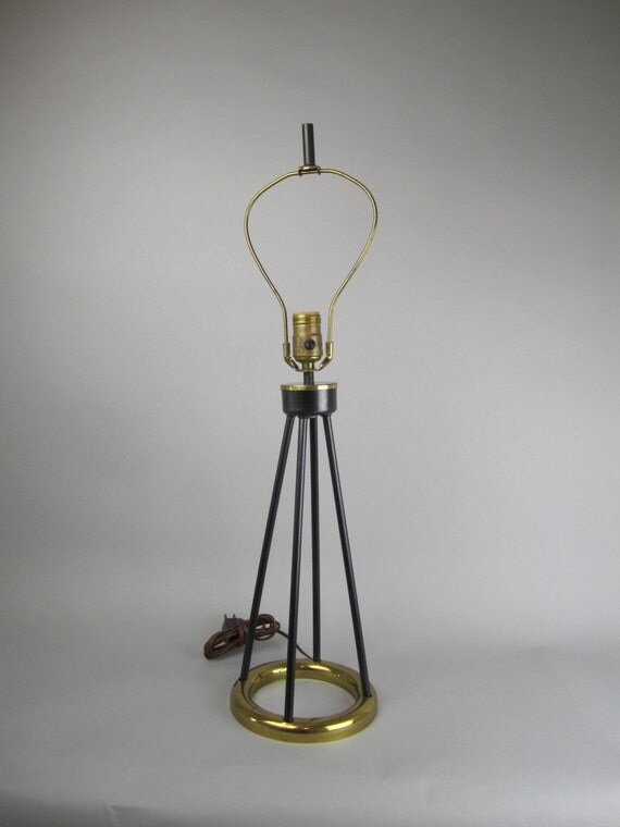Items similar to Mid Century Black and Brass Tripod Table Lamp on Etsy