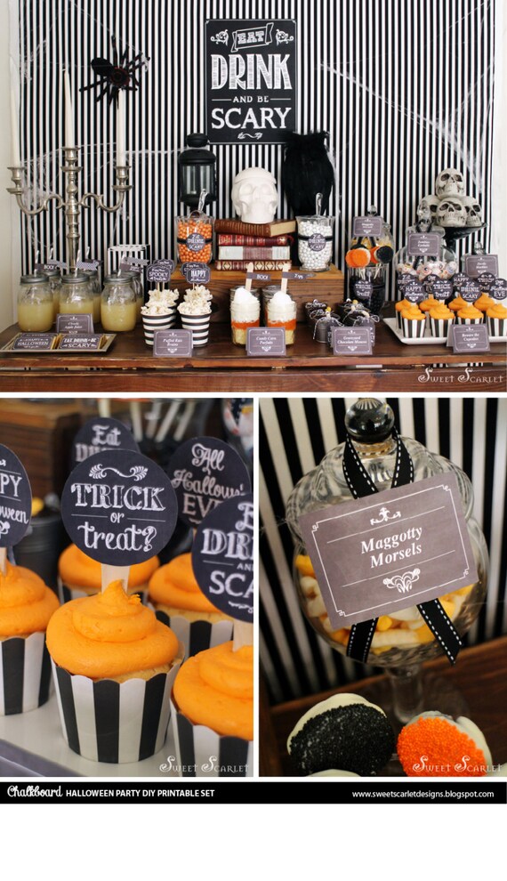 HALLOWEEN Chalkboard Printable Set - Eat, Drink and Be Scary, cupcake toppers, favor tags, party signs, bag toppers Il_570xn