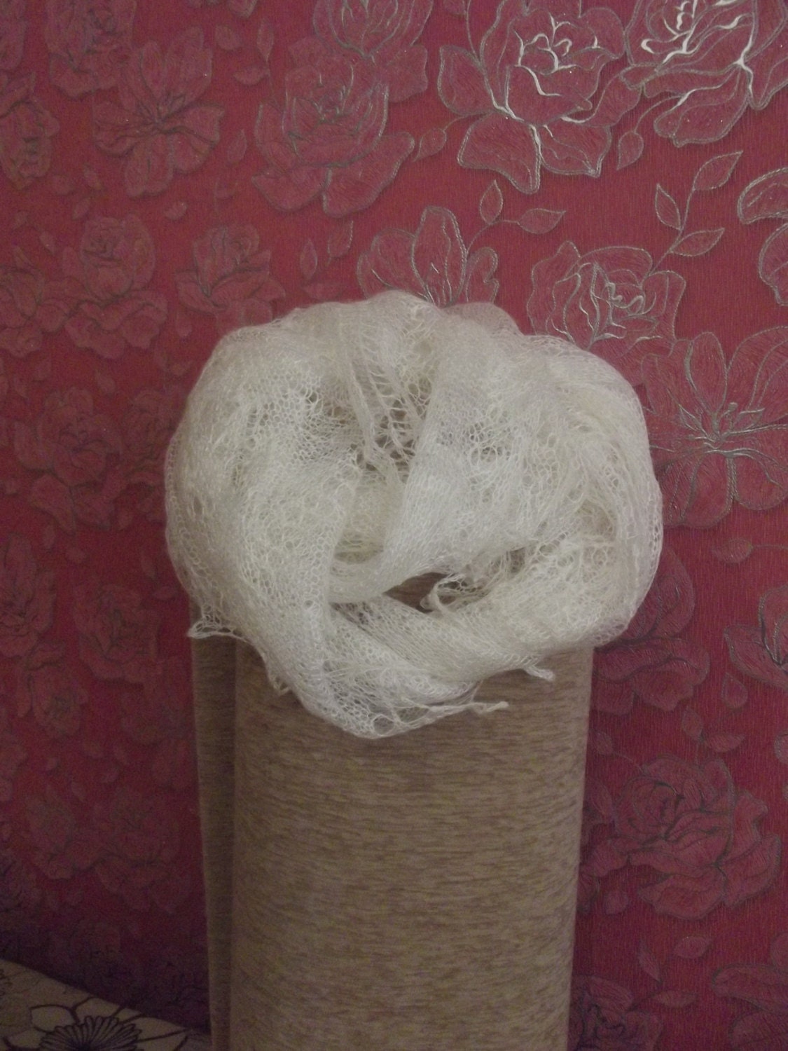 White Natural Hand Knitted Orenburg Shawl